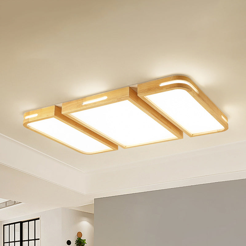 Ultra Thin Rectangle Wooden Ceiling Lamp Modernity 35.5"/49" W LED Beige Flush Lighting in Warm/White Light Clearhalo 'Ceiling Lights' 'Close To Ceiling Lights' 'Close to ceiling' 'Flush mount' Lighting' 312374