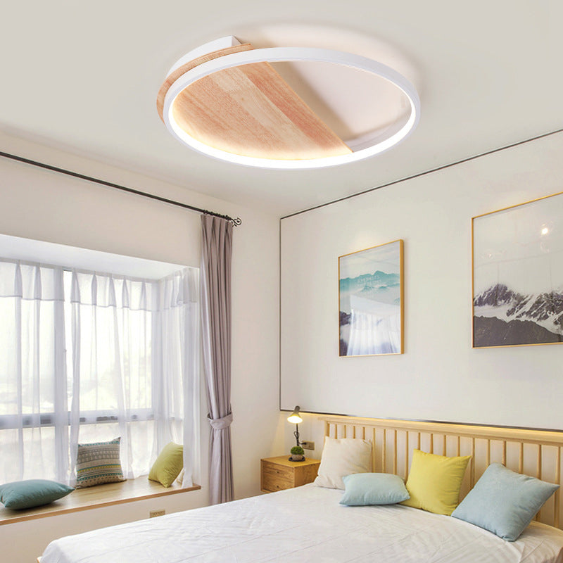 Half Round Ceiling Light Fixture Nordic Style Natural Wood LED Flush Light for Bedroom, 16.5"/21" Dia Wood Clearhalo 'Ceiling Lights' 'Close To Ceiling Lights' 'Close to ceiling' 'Flush mount' Lighting' 312437