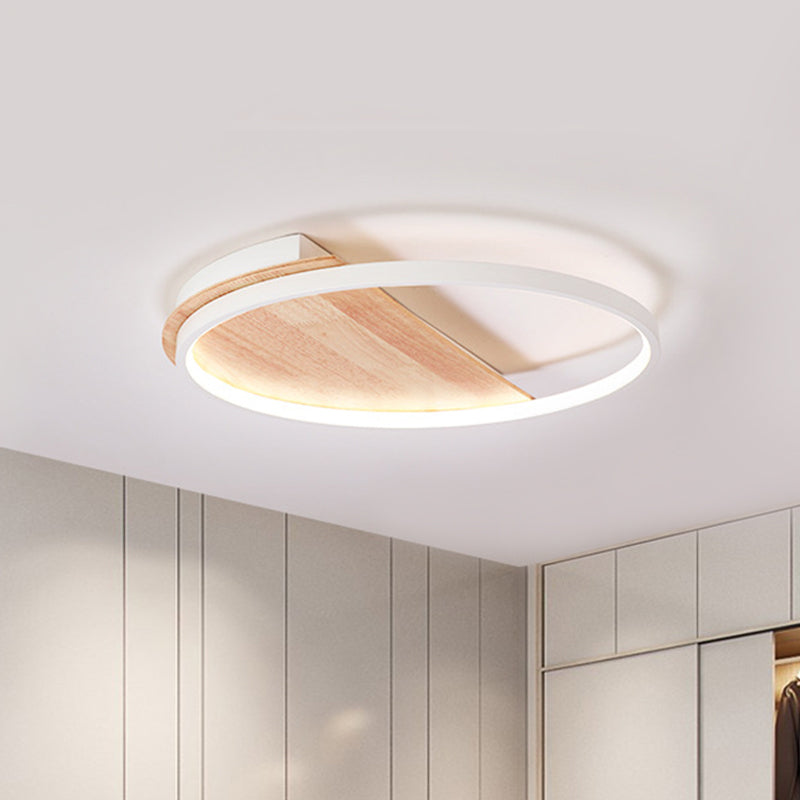 Half Round Ceiling Light Fixture Nordic Style Natural Wood LED Flush Light for Bedroom, 16.5"/21" Dia Clearhalo 'Ceiling Lights' 'Close To Ceiling Lights' 'Close to ceiling' 'Flush mount' Lighting' 312438