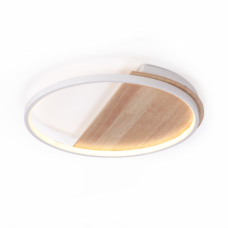 Half Round Ceiling Light Fixture Nordic Style Natural Wood LED Flush Light for Bedroom, 16.5"/21" Dia Clearhalo 'Ceiling Lights' 'Close To Ceiling Lights' 'Close to ceiling' 'Flush mount' Lighting' 312439