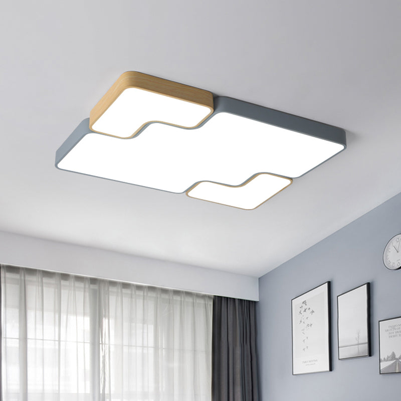 Grey Square/Rectangle Flush Lighting Contemporary Acrylic 18"/22"/35.5" Wide LED Flush Mount Ceiling Lamp Fixture, White/Warm Light Grey 35.5" Clearhalo 'Ceiling Lights' 'Close To Ceiling Lights' 'Close to ceiling' 'Flush mount' Lighting' 312748