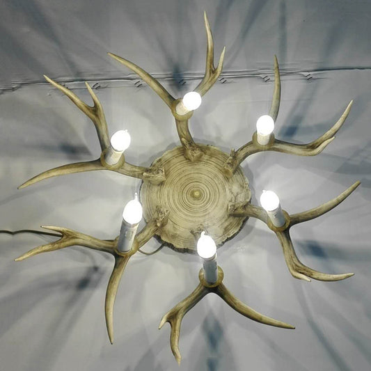 6/8 Heads Resin Flush Mount Lighting Traditionary Brown Antler Dining Room Ceiling Light Fixture Clearhalo 'Ceiling Lights' 'Close To Ceiling Lights' 'Close to ceiling' 'Flush mount' Lighting' 313104