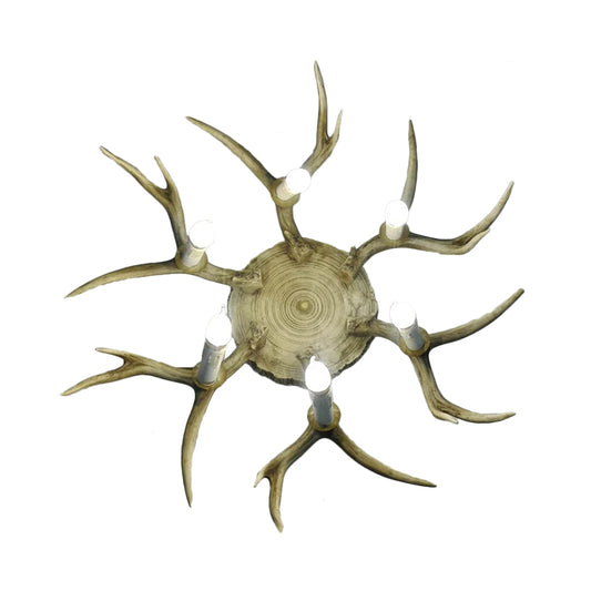 6/8 Heads Resin Flush Mount Lighting Traditionary Brown Antler Dining Room Ceiling Light Fixture Clearhalo 'Ceiling Lights' 'Close To Ceiling Lights' 'Close to ceiling' 'Flush mount' Lighting' 313105