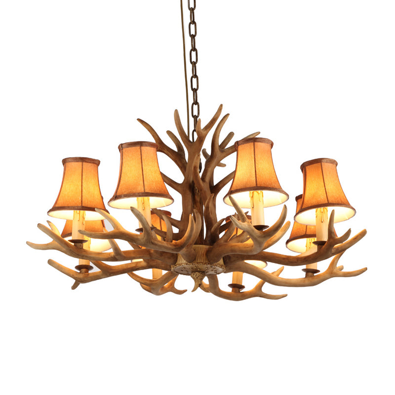 Brown Bell/Cylinder Chandelier Lighting Traditionalism Resin 6/8 Heads Living Room Suspension Pendant Lamp Clearhalo 'Ceiling Lights' 'Chandeliers' Lighting' options 313113