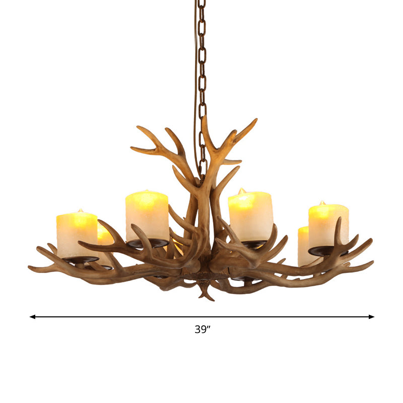 Brown Bell/Cylinder Chandelier Lighting Traditionalism Resin 6/8 Heads Living Room Suspension Pendant Lamp Clearhalo 'Ceiling Lights' 'Chandeliers' Lighting' options 313116