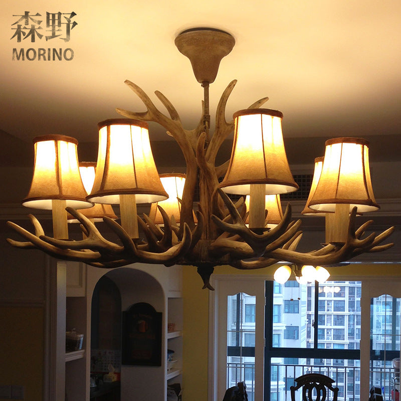 Brown Bell/Cylinder Chandelier Lighting Traditionalism Resin 6/8 Heads Living Room Suspension Pendant Lamp Clearhalo 'Ceiling Lights' 'Chandeliers' Lighting' options 313120