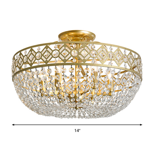 Dome Semi Flush Light Postmodern K9 Crystal 3 Lights Bedroom Ceiling Mounted Fixture in Gold Clearhalo 'Ceiling Lights' 'Close To Ceiling Lights' 'Close to ceiling' 'Semi-flushmount' Lighting' 313126