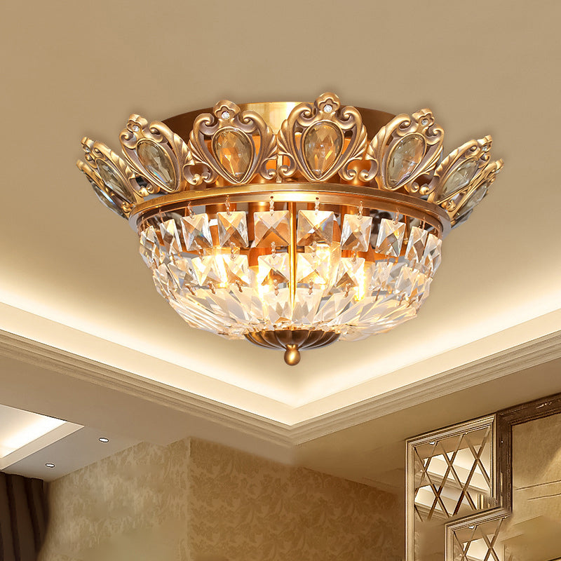 Modern Basket Crystal Block Ceiling Light 4 Heads Flush Mount Lighting in Gold for Living Room Gold Clearhalo 'Ceiling Lights' 'Close To Ceiling Lights' 'Close to ceiling' 'Flush mount' Lighting' 313128