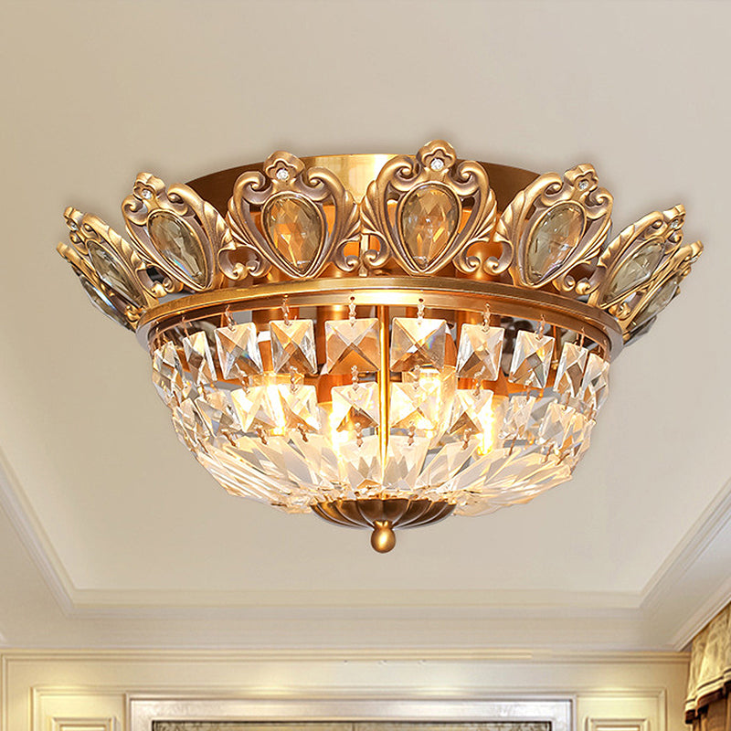 Modern Basket Crystal Block Ceiling Light 4 Heads Flush Mount Lighting in Gold for Living Room Clearhalo 'Ceiling Lights' 'Close To Ceiling Lights' 'Close to ceiling' 'Flush mount' Lighting' 313129