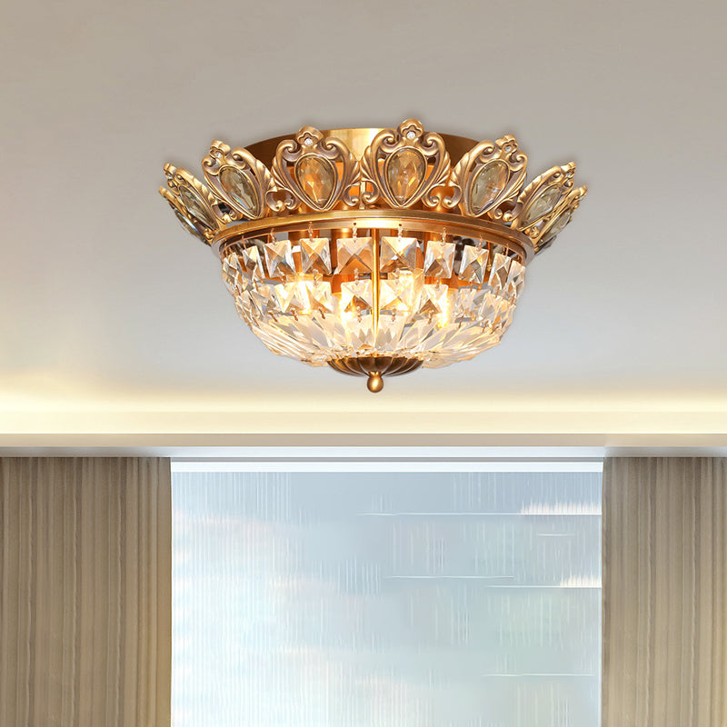 Modern Basket Crystal Block Ceiling Light 4 Heads Flush Mount Lighting in Gold for Living Room Clearhalo 'Ceiling Lights' 'Close To Ceiling Lights' 'Close to ceiling' 'Flush mount' Lighting' 313130