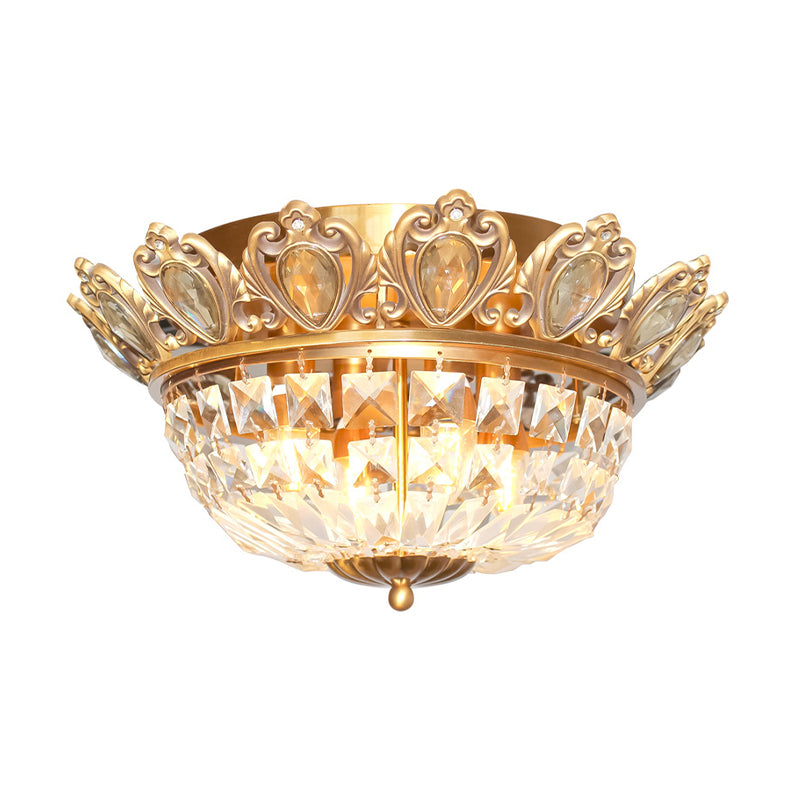 Modern Basket Crystal Block Ceiling Light 4 Heads Flush Mount Lighting in Gold for Living Room Clearhalo 'Ceiling Lights' 'Close To Ceiling Lights' 'Close to ceiling' 'Flush mount' Lighting' 313131