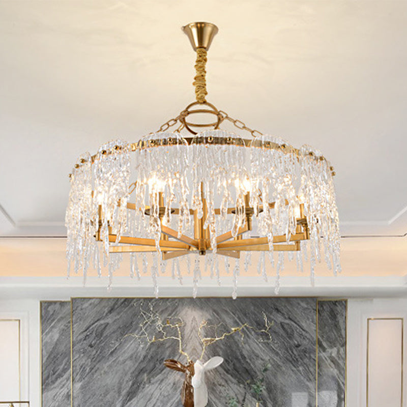 6 Heads Cascade Chandelier Lamp Modernist Crystal Ceiling Hanging Light in Brass for Living Room Clearhalo 'Ceiling Lights' 'Chandeliers' Lighting' options 313146