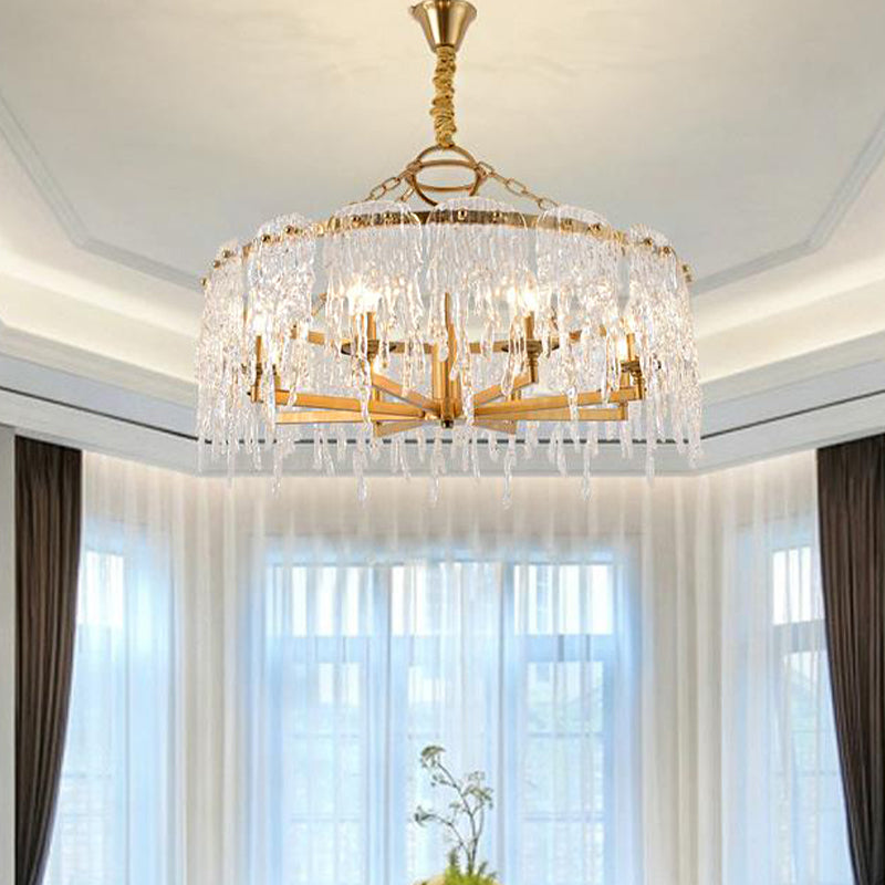 6 Heads Cascade Chandelier Lamp Modernist Crystal Ceiling Hanging Light in Brass for Living Room Clearhalo 'Ceiling Lights' 'Chandeliers' Lighting' options 313147