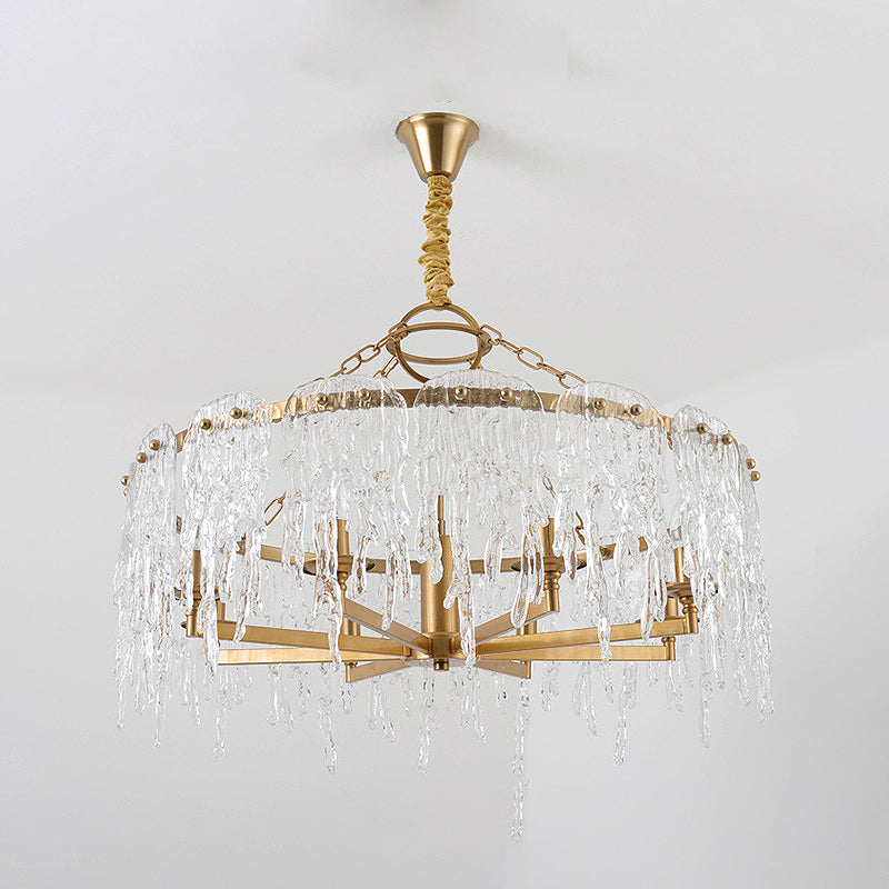 6 Heads Cascade Chandelier Lamp Modernist Crystal Ceiling Hanging Light in Brass for Living Room Clearhalo 'Ceiling Lights' 'Chandeliers' Lighting' options 313150