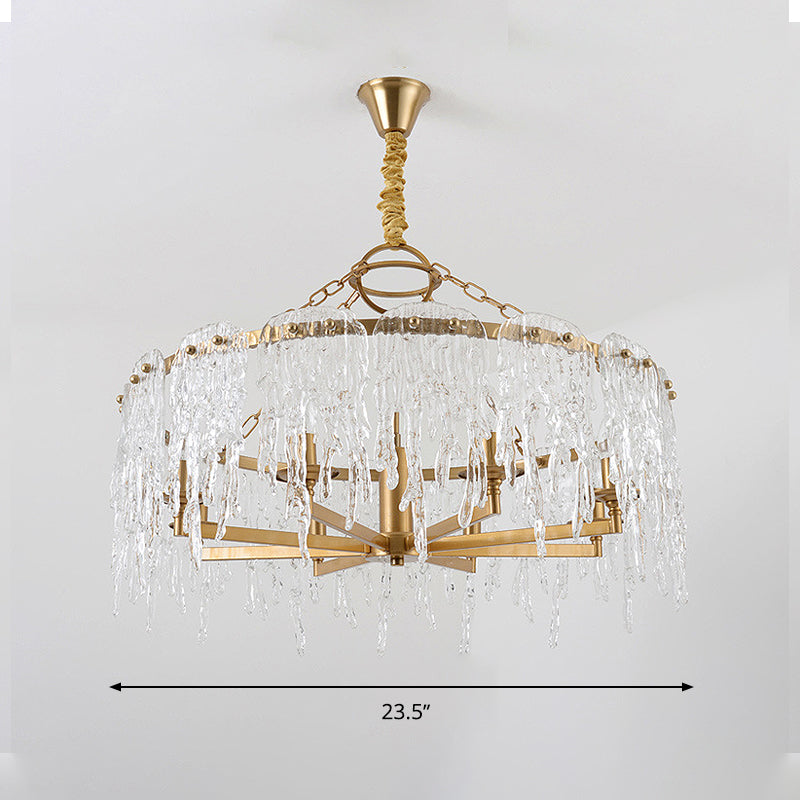 6 Heads Cascade Chandelier Lamp Modernist Crystal Ceiling Hanging Light in Brass for Living Room Clearhalo 'Ceiling Lights' 'Chandeliers' Lighting' options 313151