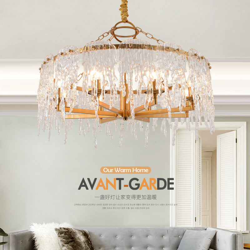 6 Heads Cascade Chandelier Lamp Modernist Crystal Ceiling Hanging Light in Brass for Living Room Clearhalo 'Ceiling Lights' 'Chandeliers' Lighting' options 313156