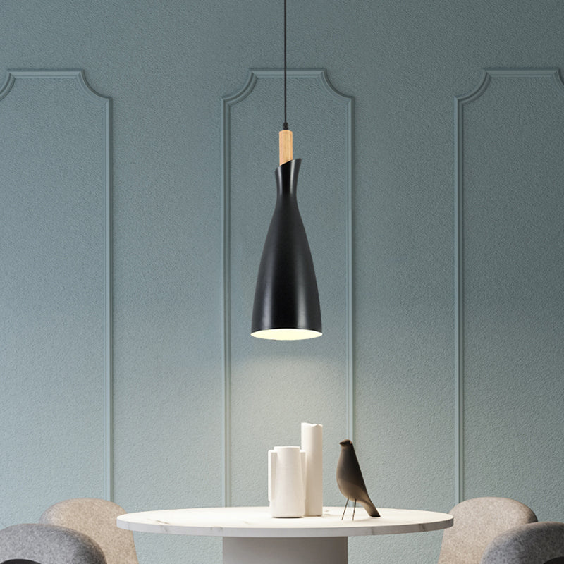 Tapered Kitchen Hanging Pendant Light Metal 1 Head Minimalist Down Lighting in Black/White/Grey Clearhalo 'Ceiling Lights' 'Modern Pendants' 'Modern' 'Pendant Lights' 'Pendants' Lighting' 313158