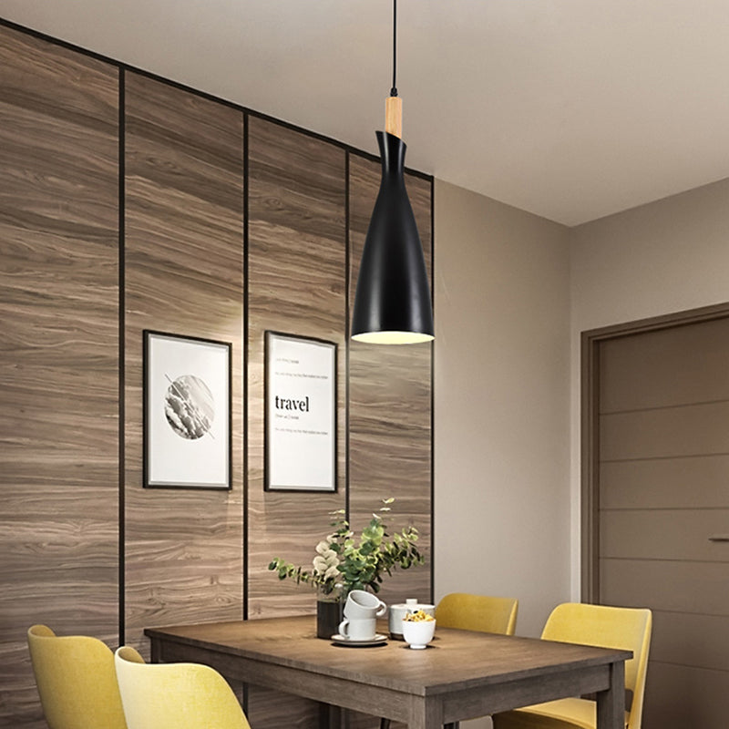 Tapered Kitchen Hanging Pendant Light Metal 1 Head Minimalist Down Lighting in Black/White/Grey Clearhalo 'Ceiling Lights' 'Modern Pendants' 'Modern' 'Pendant Lights' 'Pendants' Lighting' 313159