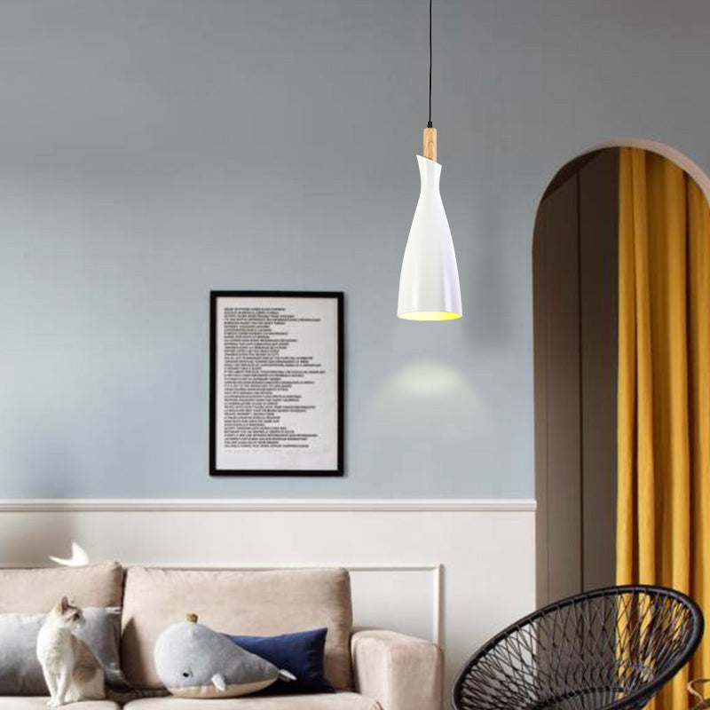 Tapered Kitchen Hanging Pendant Light Metal 1 Head Minimalist Down Lighting in Black/White/Grey Clearhalo 'Ceiling Lights' 'Modern Pendants' 'Modern' 'Pendant Lights' 'Pendants' Lighting' 313162