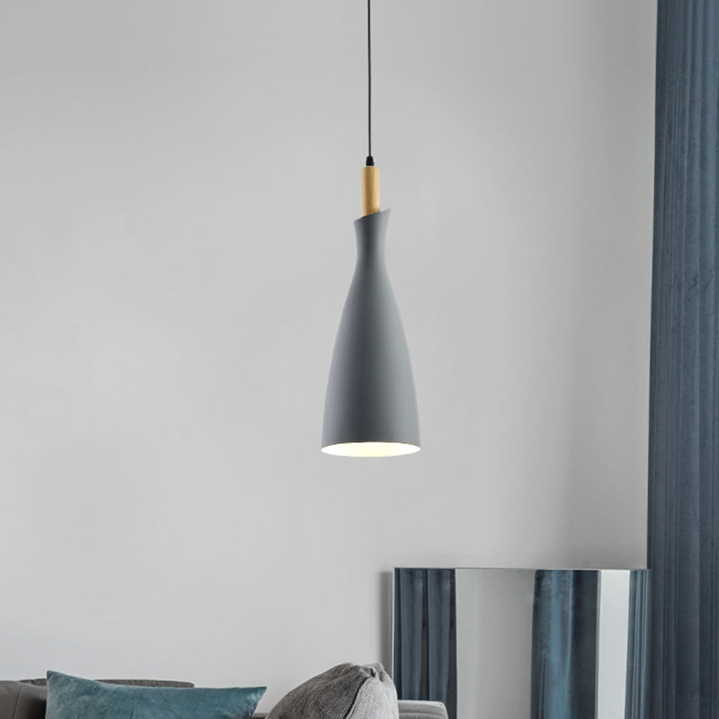 Tapered Kitchen Hanging Pendant Light Metal 1 Head Minimalist Down Lighting in Black/White/Grey Grey Clearhalo 'Ceiling Lights' 'Modern Pendants' 'Modern' 'Pendant Lights' 'Pendants' Lighting' 313164