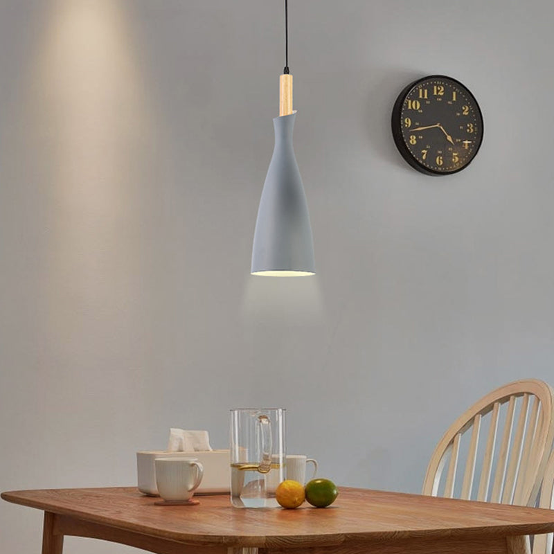 Tapered Kitchen Hanging Pendant Light Metal 1 Head Minimalist Down Lighting in Black/White/Grey Clearhalo 'Ceiling Lights' 'Modern Pendants' 'Modern' 'Pendant Lights' 'Pendants' Lighting' 313165