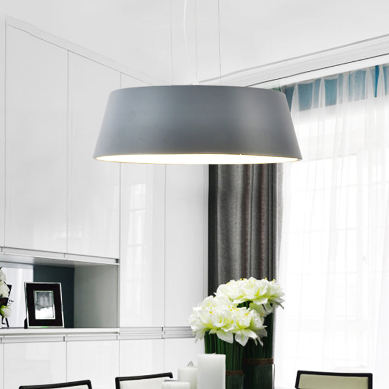 1 Light Kitchen Hanging Light Minimalist Grey Suspension Lamp with Drum Metal Shade Grey Clearhalo 'Ceiling Lights' 'Modern Pendants' 'Modern' 'Pendant Lights' 'Pendants' Lighting' 313197