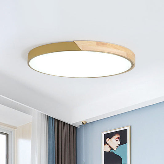 Contemporary Circle Flushmount Lighting Wood Living Room Beige LED Flush Ceiling Light Fixture in White/Warm/Natural Light, 11"/15"/19" Dia Wood Clearhalo 'Ceiling Lights' 'Close To Ceiling Lights' 'Close to ceiling' 'Flush mount' Lighting' 313209