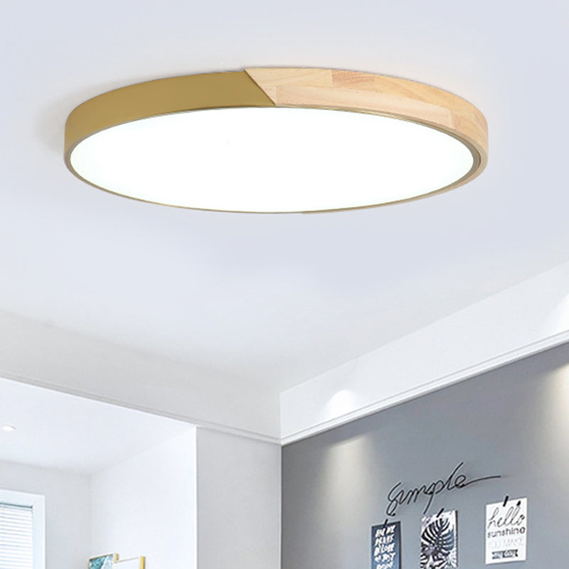 Contemporary Circle Flushmount Lighting Wood Living Room Beige LED Flush Ceiling Light Fixture in White/Warm/Natural Light, 11"/15"/19" Dia Clearhalo 'Ceiling Lights' 'Close To Ceiling Lights' 'Close to ceiling' 'Flush mount' Lighting' 313210