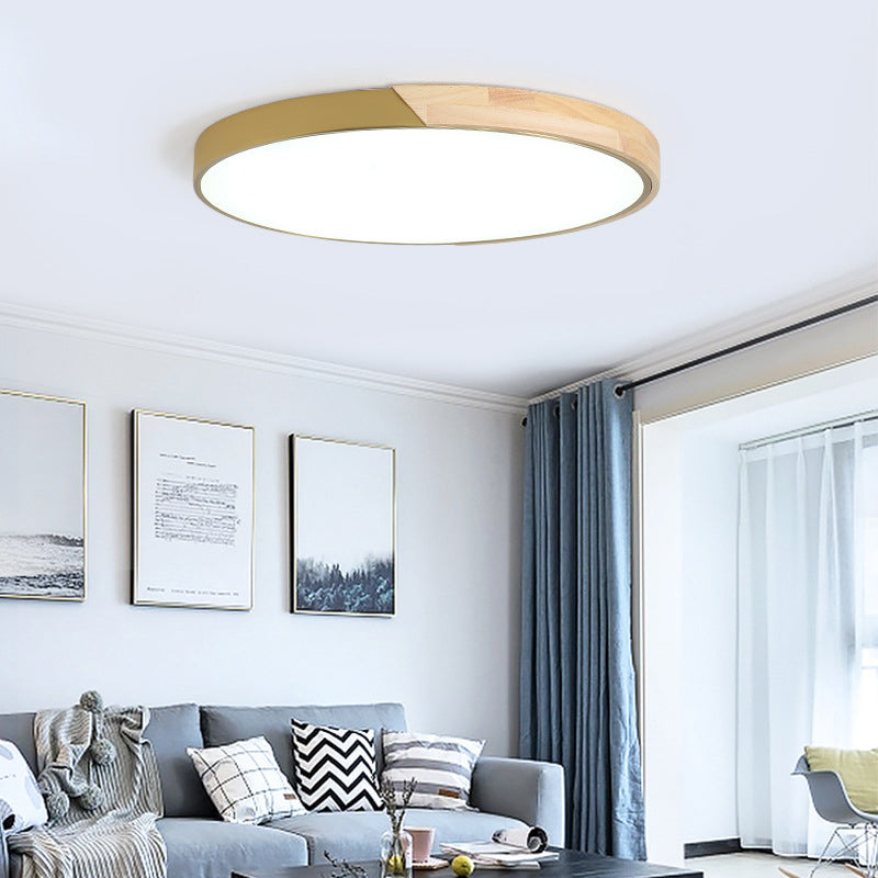 Contemporary Circle Flushmount Lighting Wood Living Room Beige LED Flush Ceiling Light Fixture in White/Warm/Natural Light, 11"/15"/19" Dia Clearhalo 'Ceiling Lights' 'Close To Ceiling Lights' 'Close to ceiling' 'Flush mount' Lighting' 313211