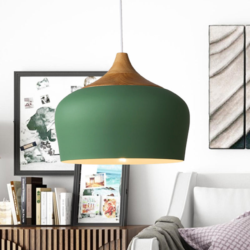 Pink/Green Domed Shaped Pendant Light Fixture Modern Style 12"/14" Wide 1 Light Metal Hanging Lamp Kit for Kitchen Clearhalo 'Ceiling Lights' 'Modern Pendants' 'Modern' 'Pendant Lights' 'Pendants' Lighting' 313230