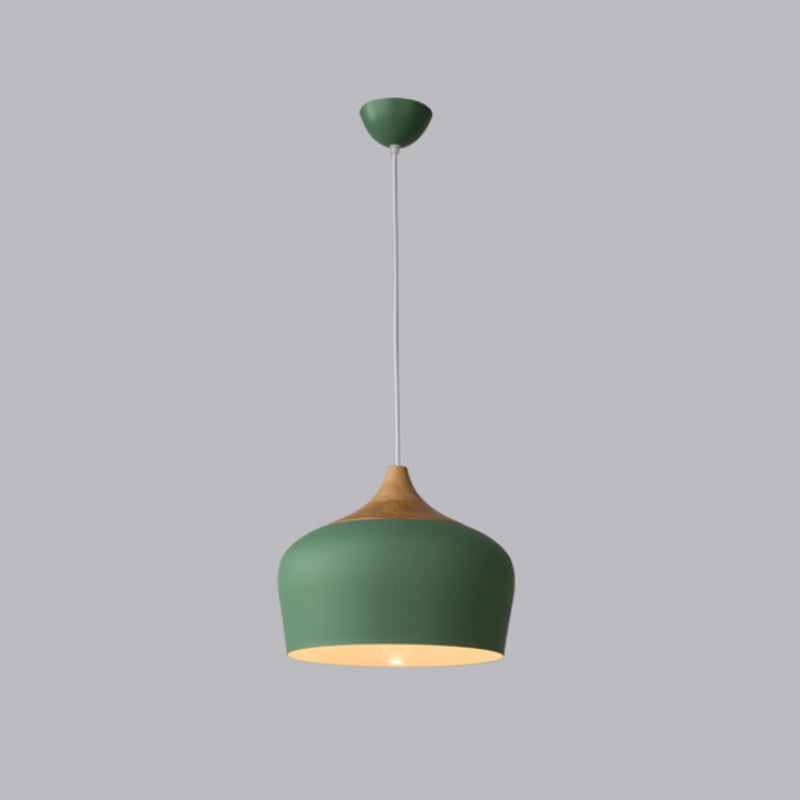 Pink/Green Domed Shaped Pendant Light Fixture Modern Style 12"/14" Wide 1 Light Metal Hanging Lamp Kit for Kitchen Clearhalo 'Ceiling Lights' 'Modern Pendants' 'Modern' 'Pendant Lights' 'Pendants' Lighting' 313231