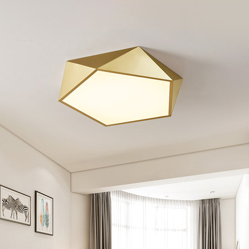 16.5"/20.5" W Pentagon Bedroom Flush Lighting Metal Modernist LED Close to Ceiling Lighting Fixture in Gold Finish Gold Clearhalo 'Ceiling Lights' 'Close To Ceiling Lights' 'Close to ceiling' 'Flush mount' Lighting' 313233