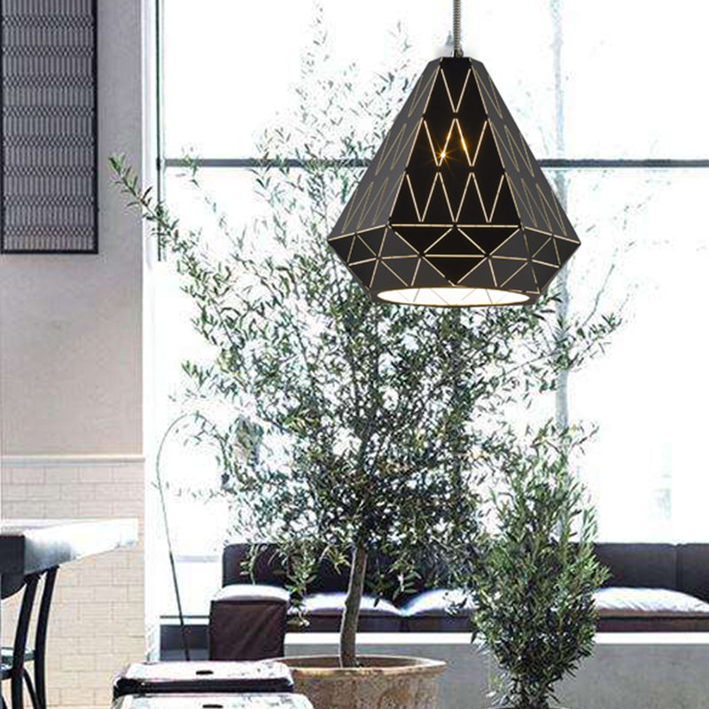 Metal Diamond Pendant Lighting Fixture Modern Stylish 1 Light Suspension Light in Black Black Clearhalo 'Ceiling Lights' 'Modern Pendants' 'Modern' 'Pendant Lights' 'Pendants' Lighting' 313243