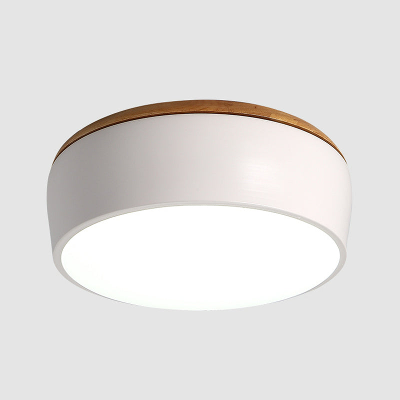 Drum Flush Mount Fixture Modern Metal White/Pink/Green LED Ceiling Mounted Lamp with Recessed Diffuser in White/Warm Light White White Clearhalo 'Ceiling Lights' 'Close To Ceiling Lights' 'Close to ceiling' 'Flush mount' Lighting' 313256