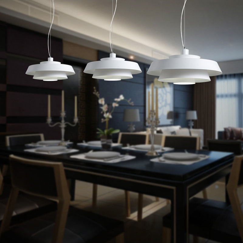 Tiered Pendant Ceiling Light Contemporary Metallic 1 Light Dining Room Suspension Lamp in White White Clearhalo 'Ceiling Lights' 'Modern Pendants' 'Modern' 'Pendant Lights' 'Pendants' Lighting' 313257