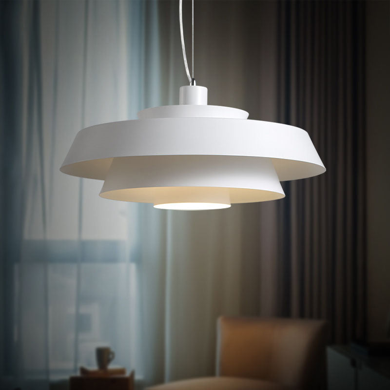 Tiered Pendant Ceiling Light Contemporary Metallic 1 Light Dining Room Suspension Lamp in White Clearhalo 'Ceiling Lights' 'Modern Pendants' 'Modern' 'Pendant Lights' 'Pendants' Lighting' 313258