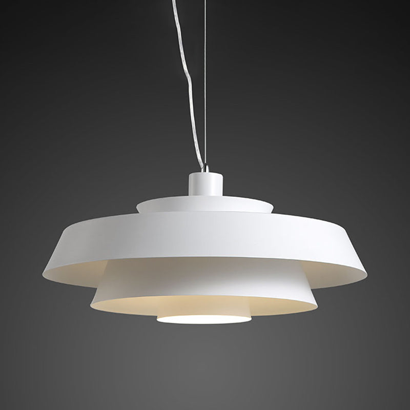 Tiered Pendant Ceiling Light Contemporary Metallic 1 Light Dining Room Suspension Lamp in White Clearhalo 'Ceiling Lights' 'Modern Pendants' 'Modern' 'Pendant Lights' 'Pendants' Lighting' 313259