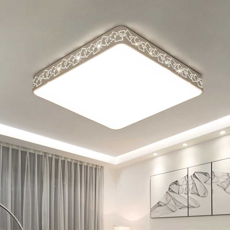 10"/19" Wide White Square Flush Mount Lighting Modernist Metal LED Close to Ceiling Lighting Fixture in White/Warm Light White White Clearhalo 'Ceiling Lights' 'Close To Ceiling Lights' 'Close to ceiling' 'Flush mount' Lighting' 313267