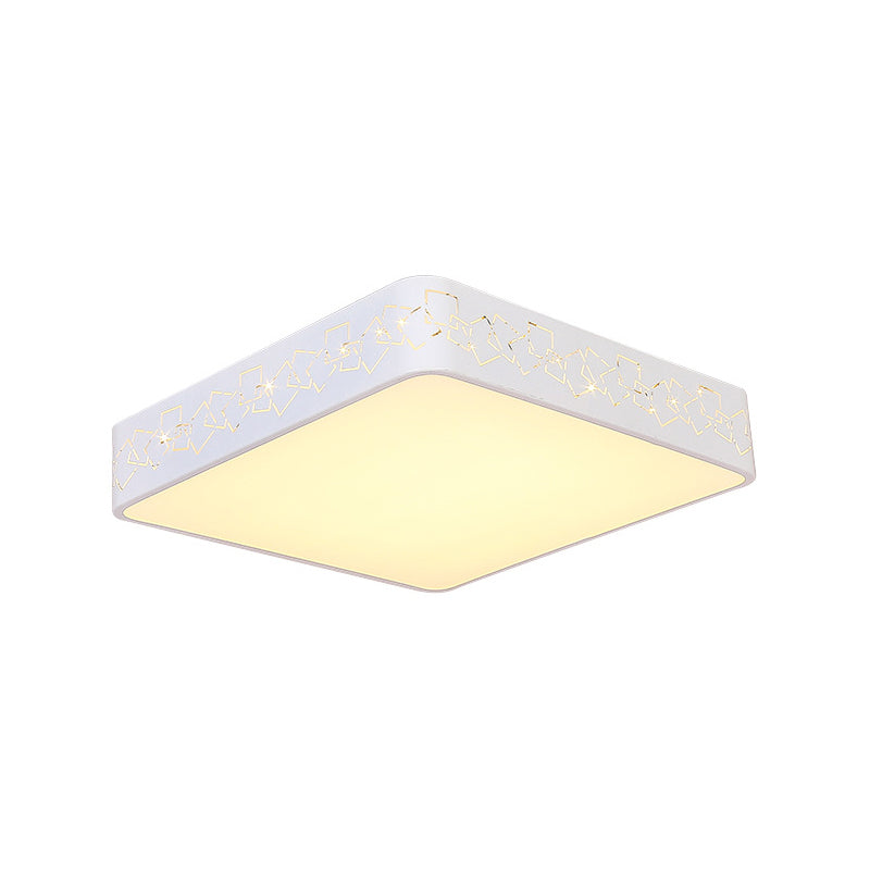 10"/19" Wide White Square Flush Mount Lighting Modernist Metal LED Close to Ceiling Lighting Fixture in White/Warm Light Clearhalo 'Ceiling Lights' 'Close To Ceiling Lights' 'Close to ceiling' 'Flush mount' Lighting' 313268