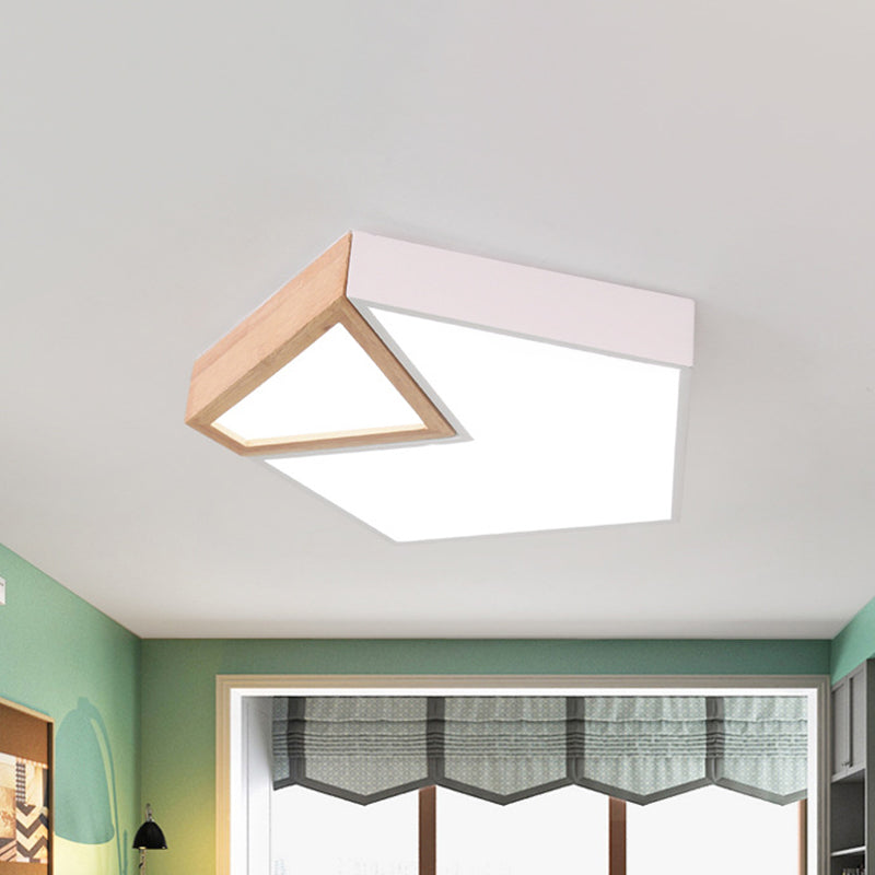 White/Green Pentagon Flushmount Lighting Contemporary Wood LED Flush Ceiling Light Fixture in White/Warm Light Clearhalo 'Ceiling Lights' 'Close To Ceiling Lights' 'Close to ceiling' 'Flush mount' Lighting' 313283