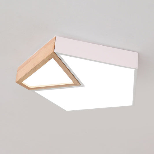 White/Green Pentagon Flushmount Lighting Contemporary Wood LED Flush Ceiling Light Fixture in White/Warm Light Clearhalo 'Ceiling Lights' 'Close To Ceiling Lights' 'Close to ceiling' 'Flush mount' Lighting' 313285