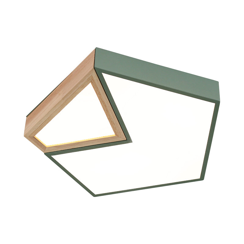 White/Green Pentagon Flushmount Lighting Contemporary Wood LED Flush Ceiling Light Fixture in White/Warm Light Clearhalo 'Ceiling Lights' 'Close To Ceiling Lights' 'Close to ceiling' 'Flush mount' Lighting' 313287