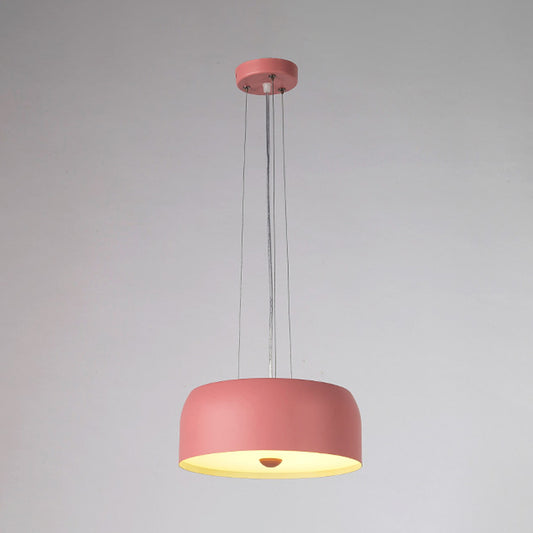 Contemporary Drum Metal Hanging Lamp Kit 11“/15"/18" Wide 1 Light Suspension Pendant in Pink Clearhalo 'Ceiling Lights' 'Modern Pendants' 'Modern' 'Pendant Lights' 'Pendants' Lighting' 313290