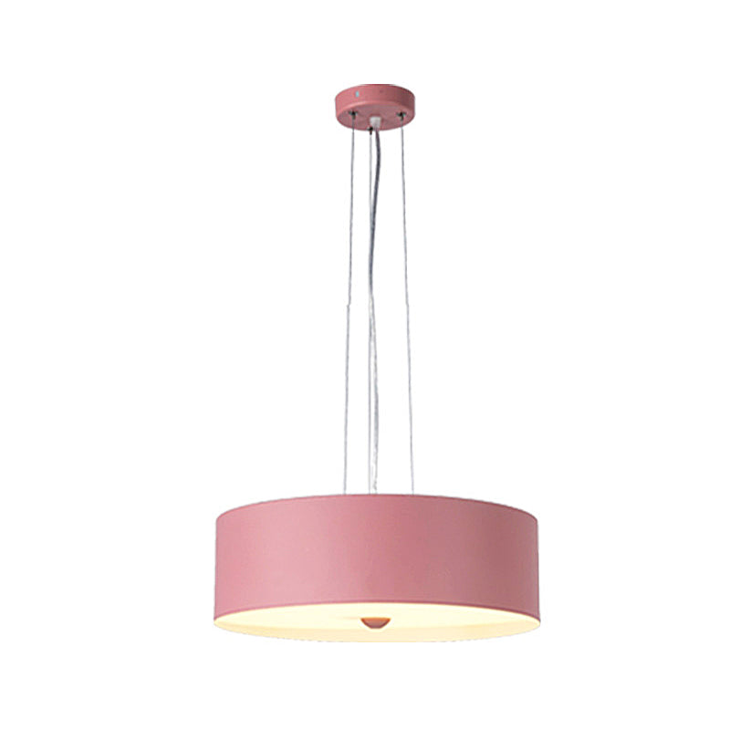 Contemporary Drum Metal Hanging Lamp Kit 11“/15"/18" Wide 1 Light Suspension Pendant in Pink Clearhalo 'Ceiling Lights' 'Modern Pendants' 'Modern' 'Pendant Lights' 'Pendants' Lighting' 313291