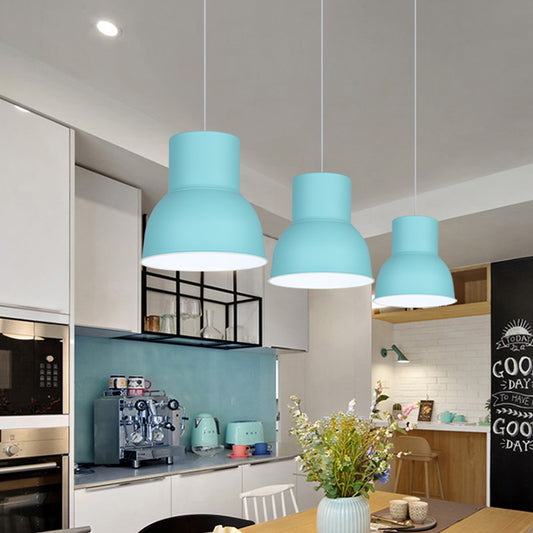 Metal Dome Shade Suspension Pendant Minimalist 10"/14"/15" Wide 1 Light Hanging Light Fixture in Blue/Green Blue Clearhalo 'Ceiling Lights' 'Modern Pendants' 'Modern' 'Pendant Lights' 'Pendants' Lighting' 313307