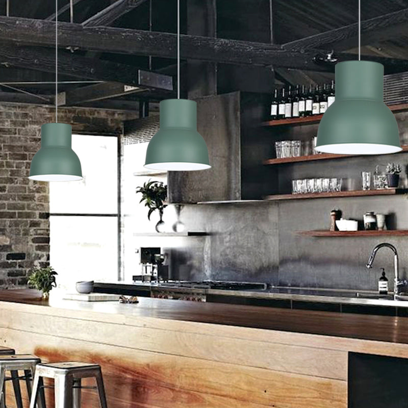 Metal Dome Shade Suspension Pendant Minimalist 10"/14"/15" Wide 1 Light Hanging Light Fixture in Blue/Green Green Clearhalo 'Ceiling Lights' 'Modern Pendants' 'Modern' 'Pendant Lights' 'Pendants' Lighting' 313310