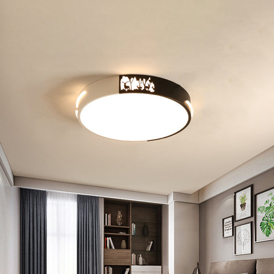 16"/19.5" Dia Drum Metal Flush Ceiling Light Contemporary Black and White LED Flush Mount with Recessed Diffuser in White/Warm Light Black-White Warm Clearhalo 'Ceiling Lights' 'Close To Ceiling Lights' 'Close to ceiling' 'Flush mount' Lighting' 313323