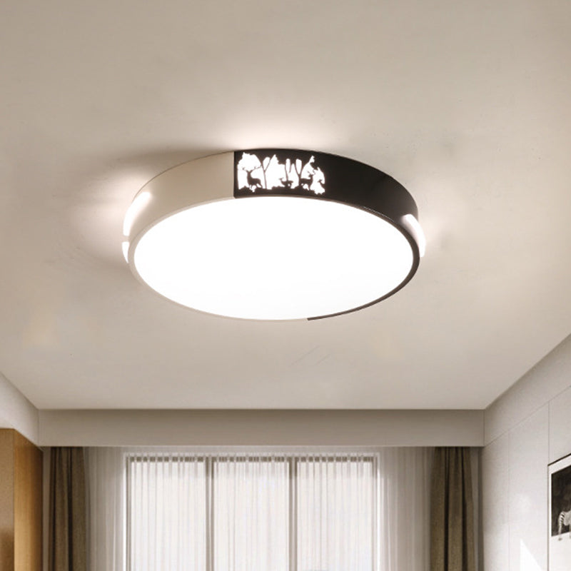 16"/19.5" Dia Drum Metal Flush Ceiling Light Contemporary Black and White LED Flush Mount with Recessed Diffuser in White/Warm Light Black-White White Clearhalo 'Ceiling Lights' 'Close To Ceiling Lights' 'Close to ceiling' 'Flush mount' Lighting' 313324