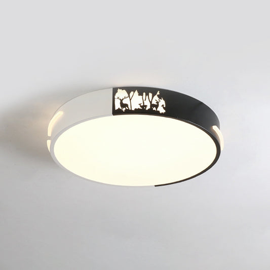 16"/19.5" Dia Drum Metal Flush Ceiling Light Contemporary Black and White LED Flush Mount with Recessed Diffuser in White/Warm Light Clearhalo 'Ceiling Lights' 'Close To Ceiling Lights' 'Close to ceiling' 'Flush mount' Lighting' 313325