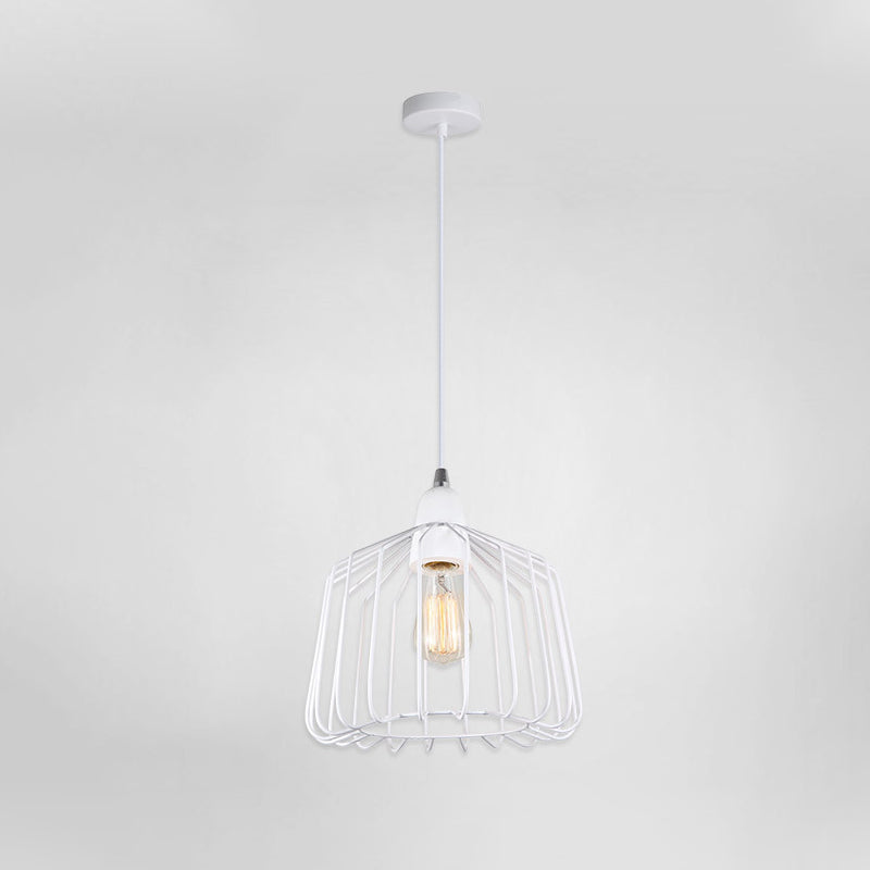 Minimalist Cage Shade Metallic Pendulum Light 1 Light Hanging Lamp Kit in White for Bedroom White Clearhalo 'Ceiling Lights' 'Modern Pendants' 'Modern' 'Pendant Lights' 'Pendants' Lighting' 313331